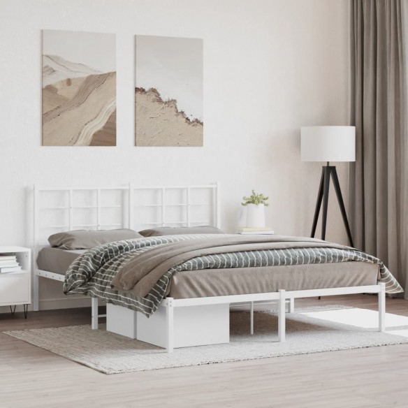 Cadre de lit métal avec tête de lit blanc 160x200 cm