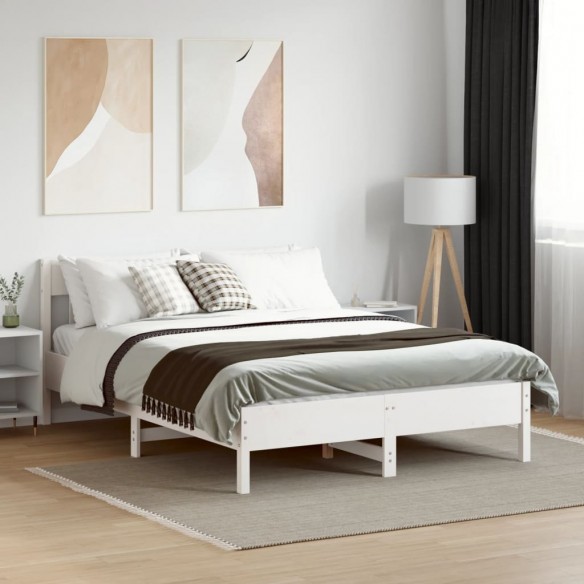 Cadre de lit avec tête de lit blanc 135x190 cm bois pin massif