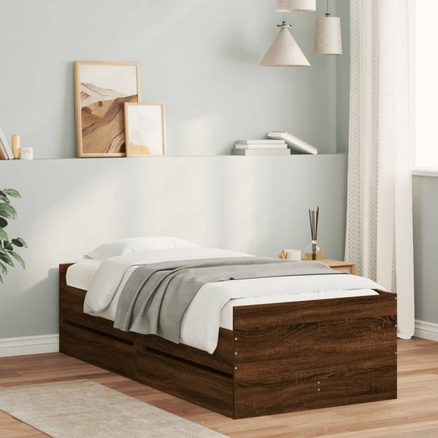 Cadre de lit avec tiroirs chêne marron 90x190 cm