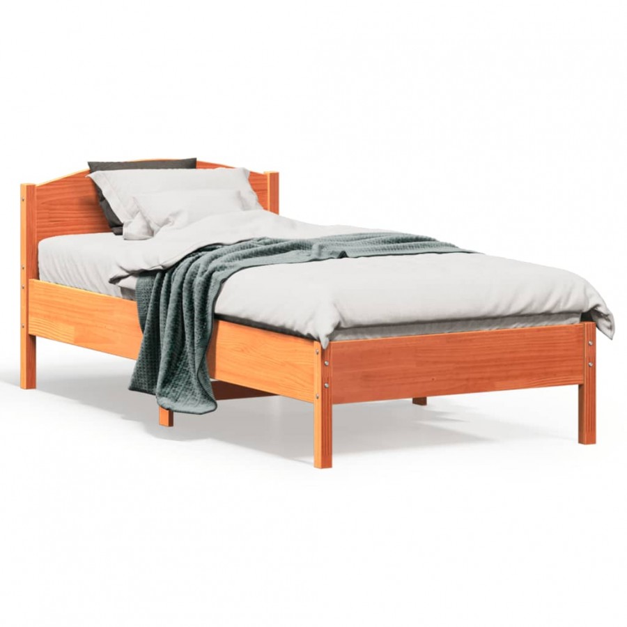 Cadre de lit avec tête de lit cire marron 90x190 cm bois de pin