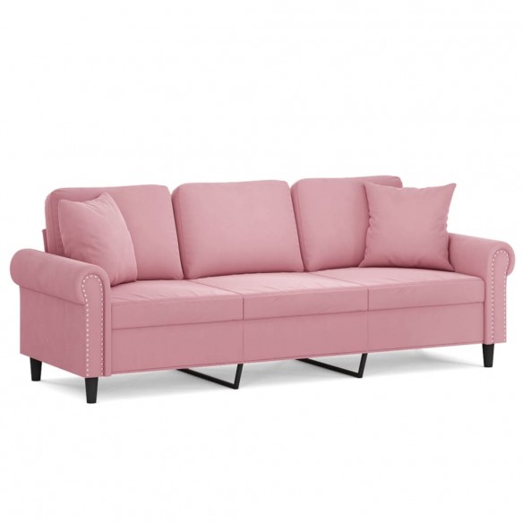 Canapé 3 places avec oreillers décoratifs rose 180 cm velours
