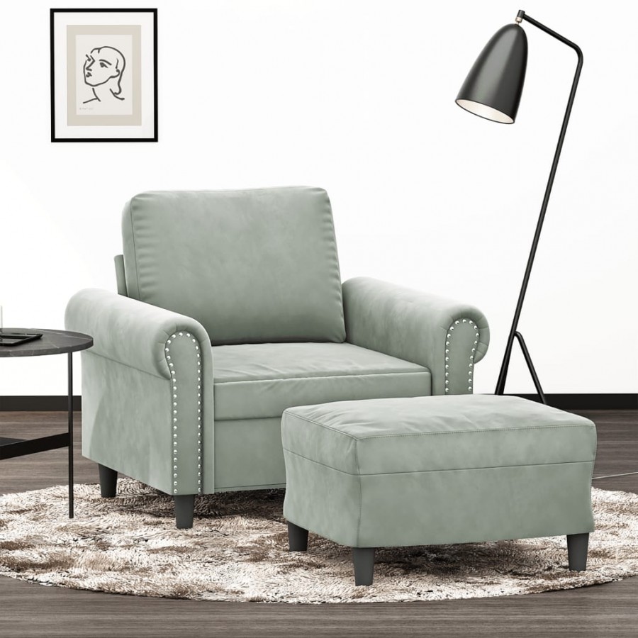 Fauteuil avec repose-pied Gris clair 60 cm Velours