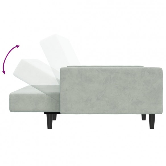 Canapé-lit à 2 places avec repose-pied gris clair velours
