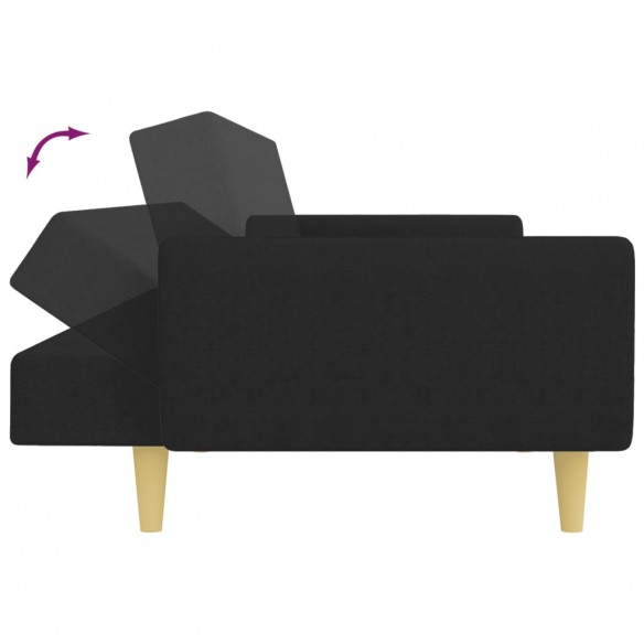 Canapé-lit à 2 places avec repose-pied noir tissu