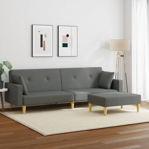 Canapé-lit à 2 places avec repose-pied gris foncé tissu