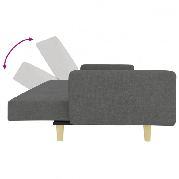 Canapé-lit à 2 places avec repose-pied gris foncé tissu