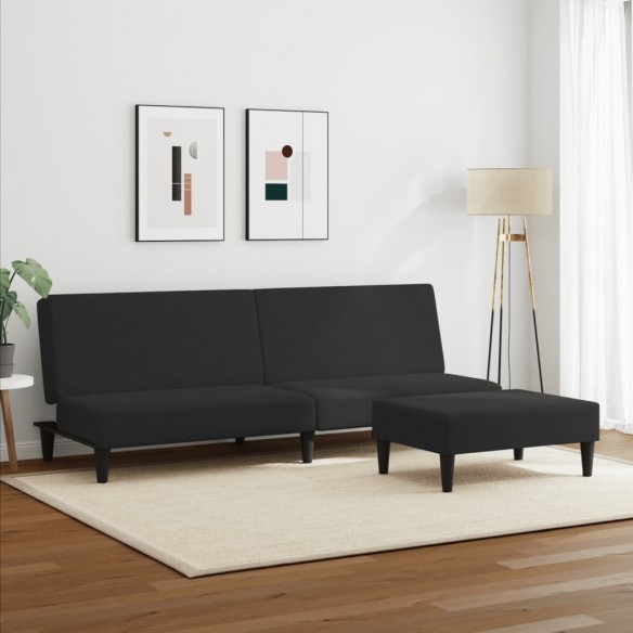 Canapé-lit à 2 places avec repose-pied noir velours