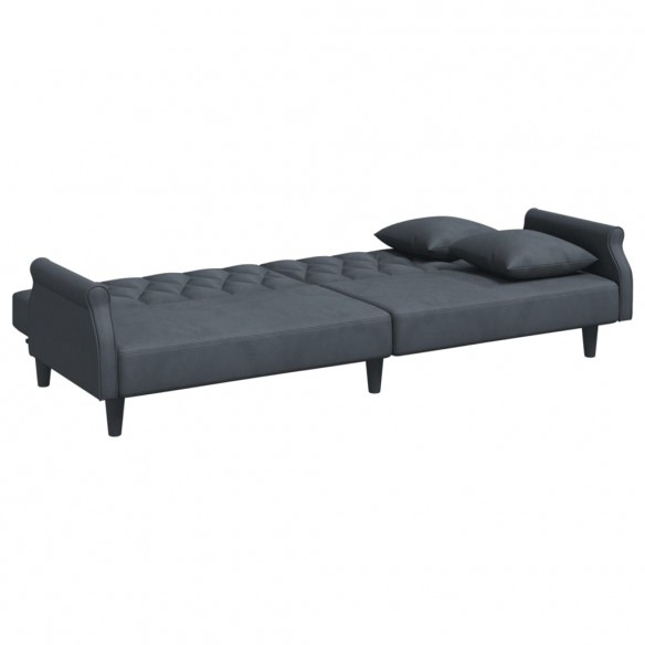 Canapé-lit à 2 places avec oreillers et repose-pied gris foncé