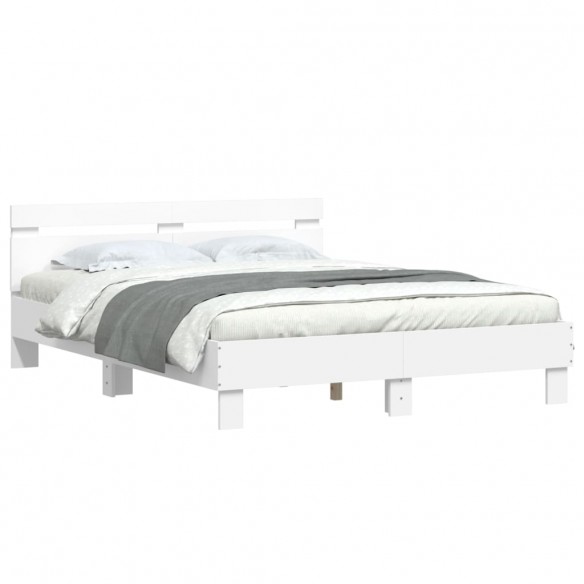 Cadre de lit avec tête de lit et LED blanc 140x190 cm