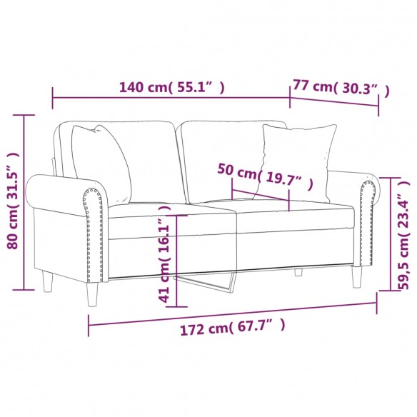 Canapé 2 places avec oreillers décoratifs jaune 140 cm velours