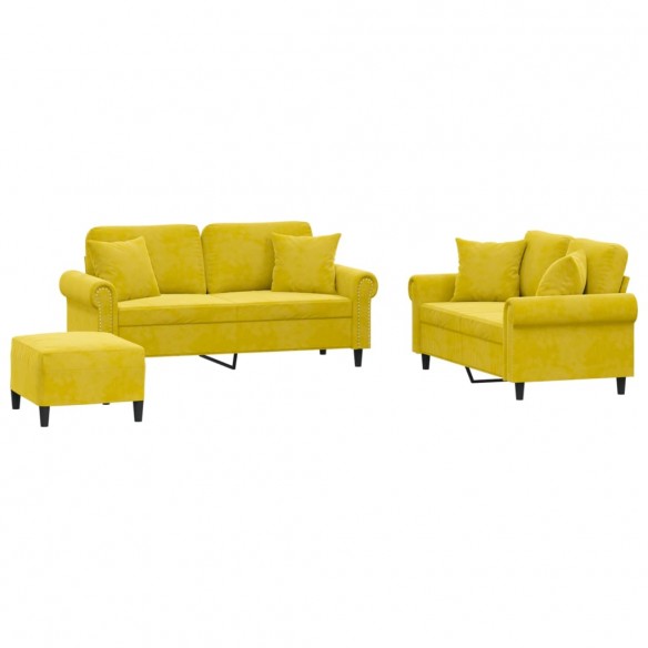 Ensemble de canapés 3 pcs avec coussins jaune velours