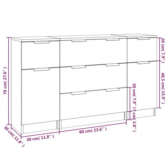 Ensemble de buffets 3 pcs Sonoma gris Bois d'ingénierie