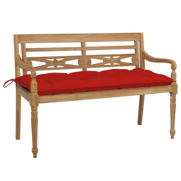 Banc Batavia avec coussin rouge 120 cm Bois de teck massif