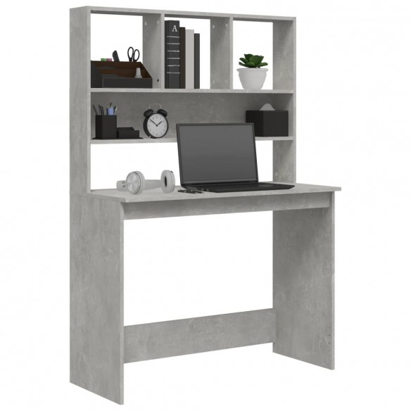 Bureau avec étagères Gris béton 102x45x148 cm Bois d'ingénierie