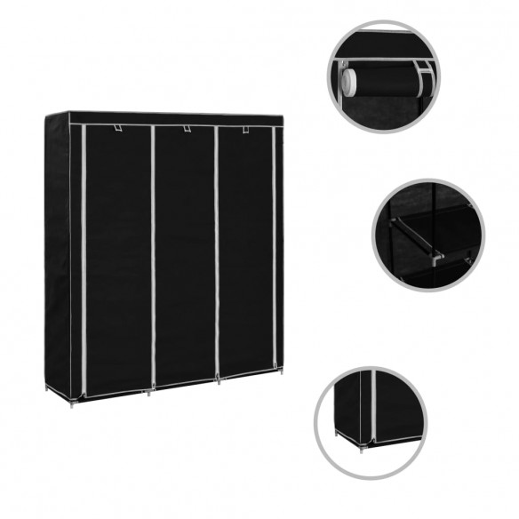 Armoire avec compartiments et barres Noir 150x45x175 cm Tissu