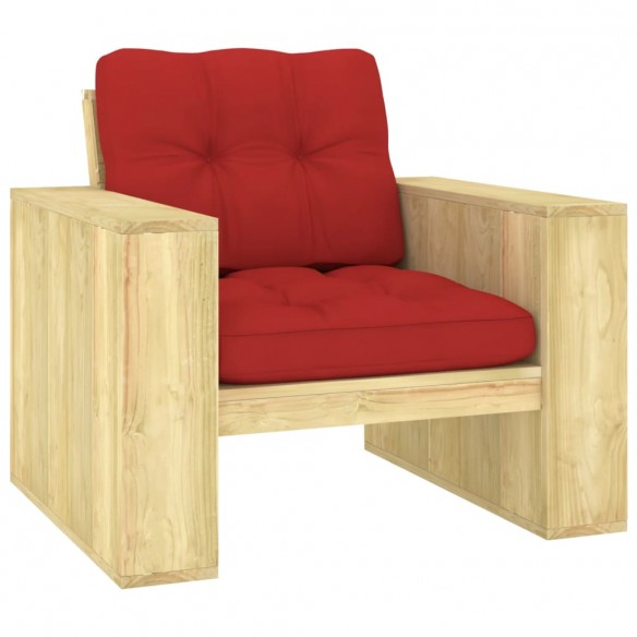 Chaise de jardin avec coussins rouge Bois de pin imprégné