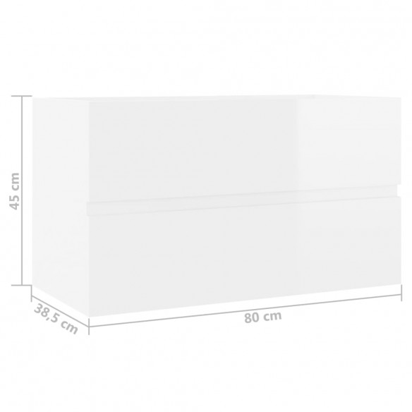 Armoire d'évier Blanc brillant 80x38,5x45 cm Aggloméré