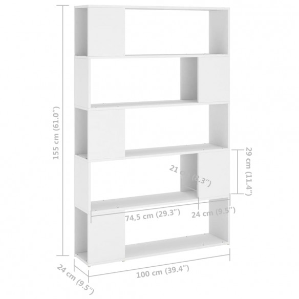 Bibliothèque Séparateur de pièce Blanc 100x24x155 cm Aggloméré