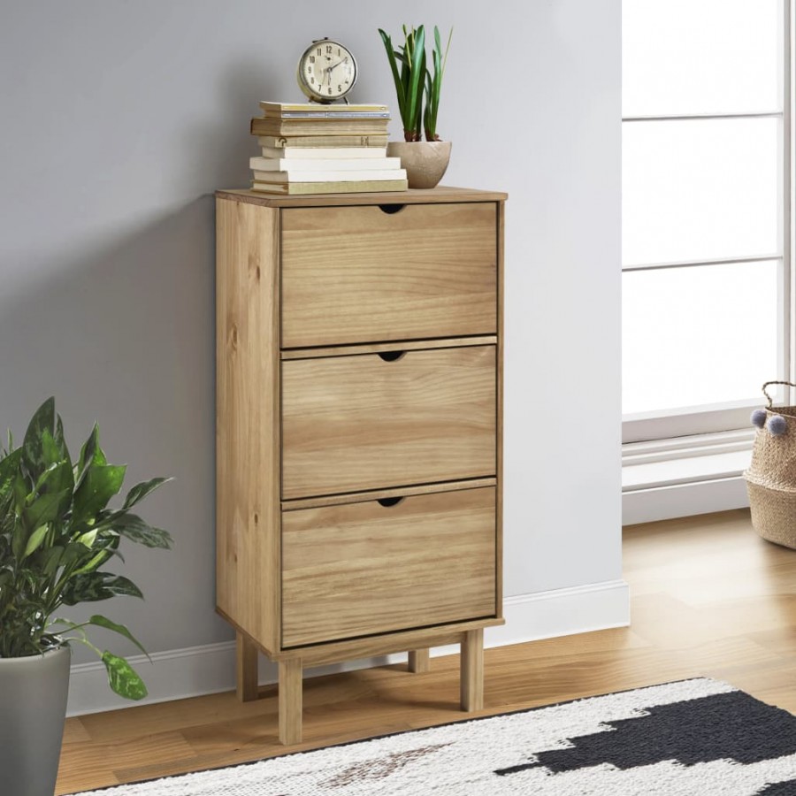 Armoire à chaussures OTTA avec 3 tiroirs Marron Bois massif pin