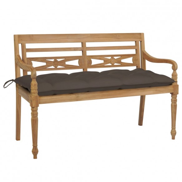 Banc Batavia avec coussin taupe 120 cm Bois de teck massif