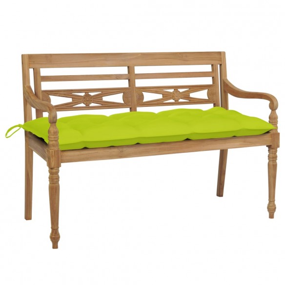 Banc Batavia avec coussin vert vif 120 cm Bois de teck massif