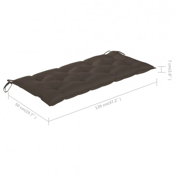 Banc de jardin avec coussin taupe 120 cm Bois de teck massif