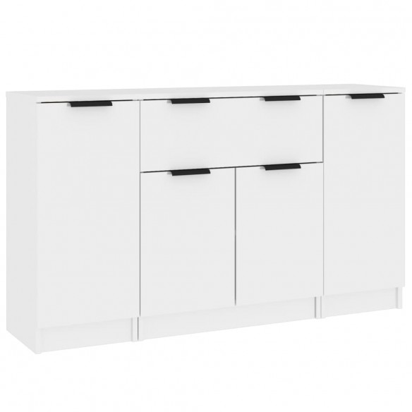 Buffets 3 pcs blanc brillant bois d'ingénierie