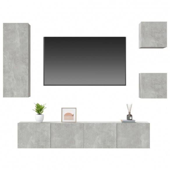 Ensemble de meubles TV 5 pcs Gris béton Bois d'ingénierie