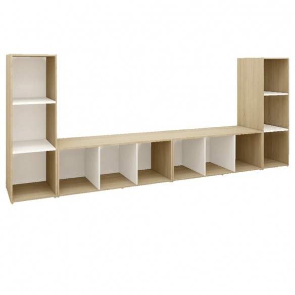 Meubles TV 4 pcs Blanc et chêne sonoma 107x35x37 cm Aggloméré