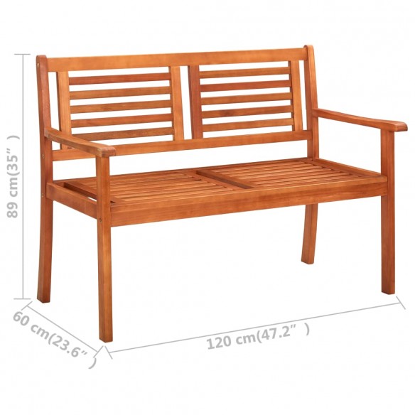 Banc de jardin 2 places avec coussin 120 cm Bois d'eucalyptus