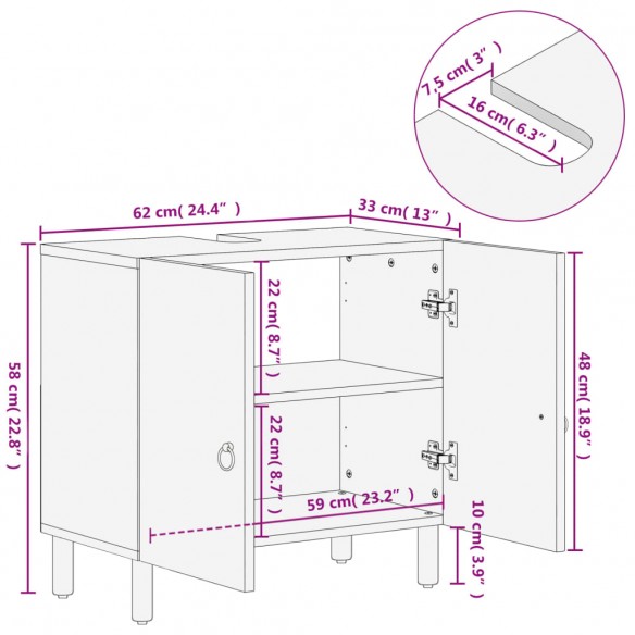 Armoire lavabo de salle de bain bois massif de manguier