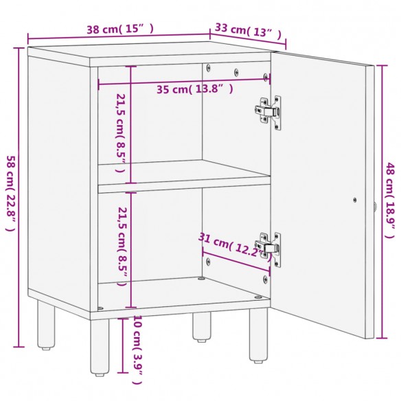 Armoire de salle de bain 38x33x58 cm bois massif de manguier