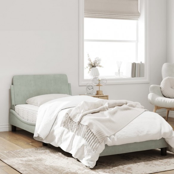 Cadre de lit avec tête de lit Gris clair 90x200 cm Velours
