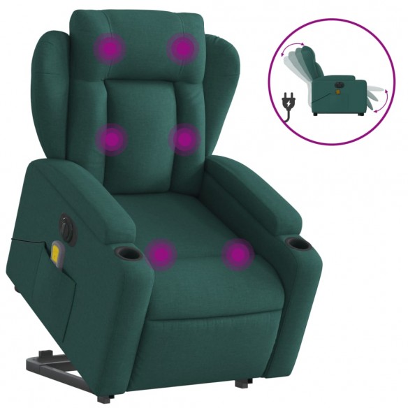 Fauteuil inclinable de massage électrique Vert foncé Tissu