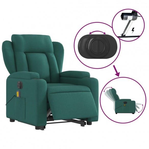 Fauteuil inclinable de massage électrique Vert foncé Tissu