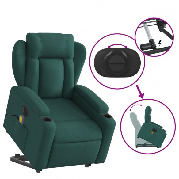 Fauteuil inclinable de massage électrique Vert foncé Tissu