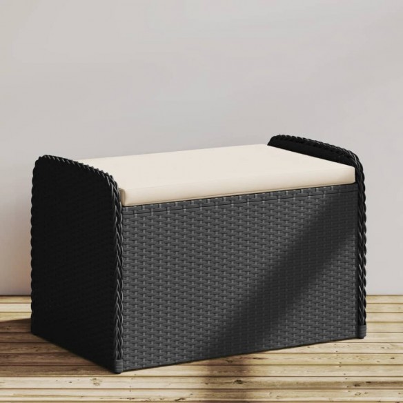 Banc de rangement avec coussin noir 80x51x52 cm résine tressée