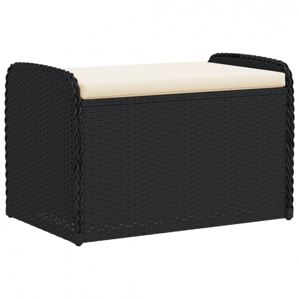 Banc de rangement avec coussin noir 80x51x52 cm résine tressée