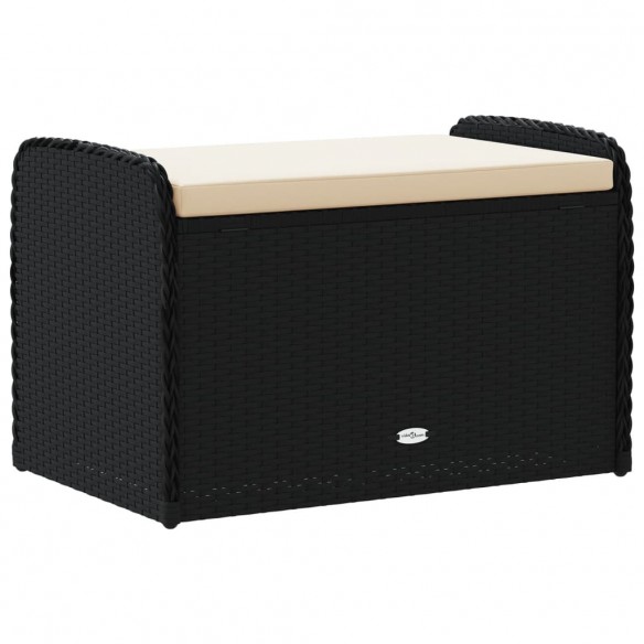 Banc de rangement avec coussin noir 80x51x52 cm résine tressée