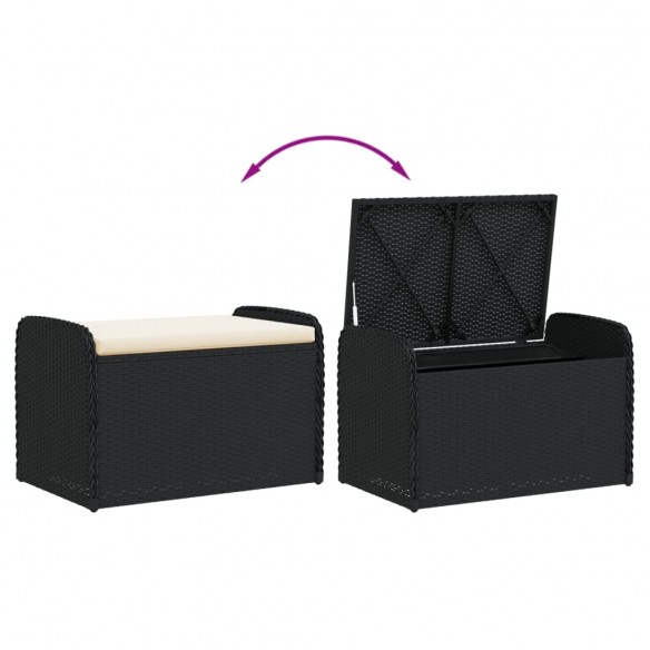 Banc de rangement avec coussin noir 80x51x52 cm résine tressée