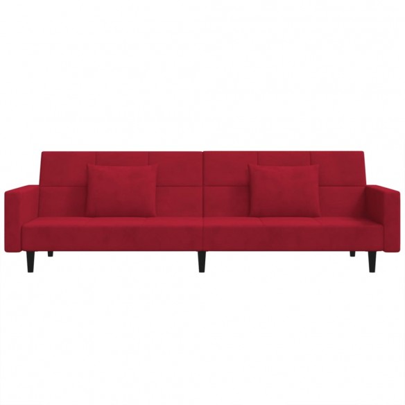 Canapé-lit à 2 places et deux oreillers Rouge bordeaux Velours