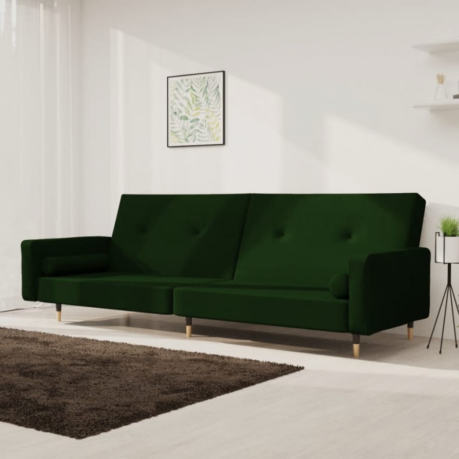 Canapé-lit à 2 places avec deux oreillers Vert foncé Velours