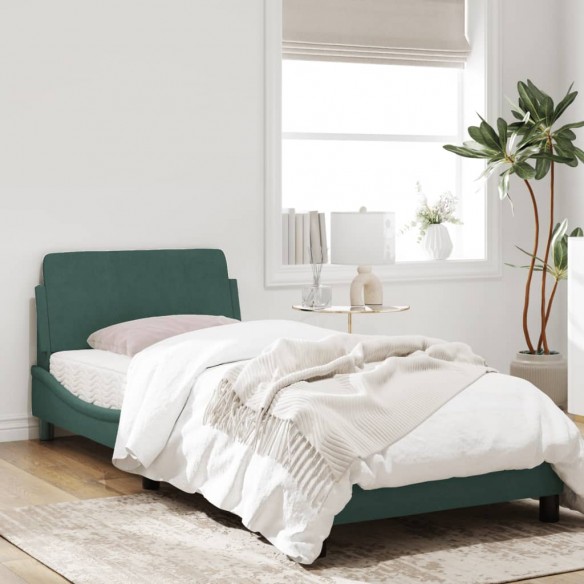 Cadre de lit avec tête de lit Vert foncé 90x190 cm Velours