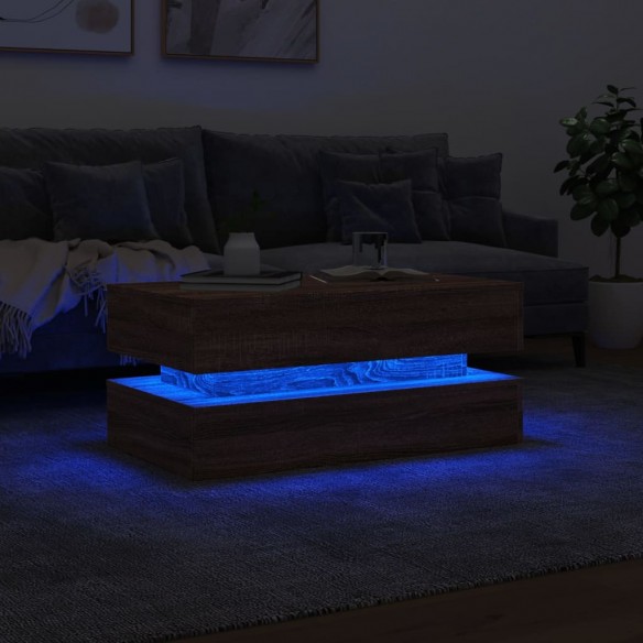 Table basse avec lumières LED chêne marron 90x50x40 cm