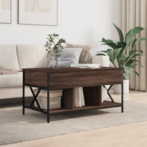 Table basse chêne marron 100x55x50cm bois d'ingénierie et métal