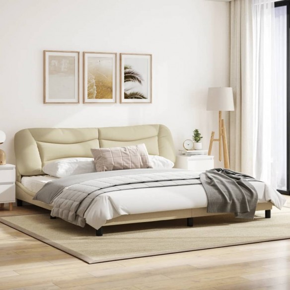 Cadre de lit avec tête de lit Crème 200 x 200 cm Tissu