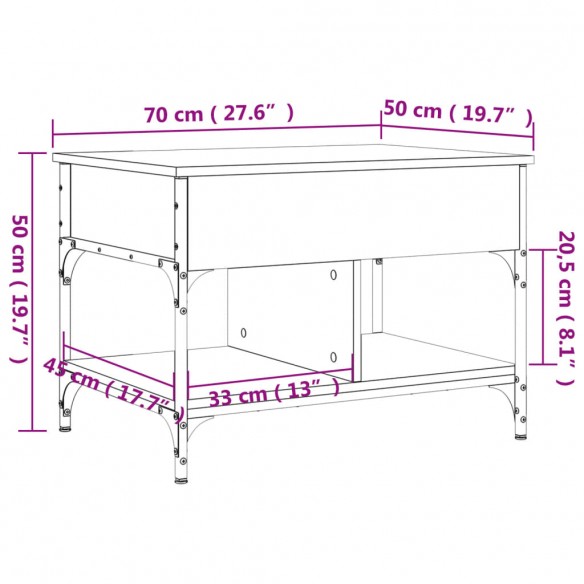 Table basse chêne fumé 70x50x50 cm bois d'ingénierie et métal