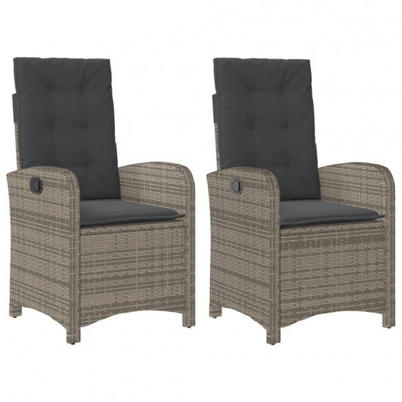 Chaises inclinables de jardin lot de 2 et coussins gris rotin