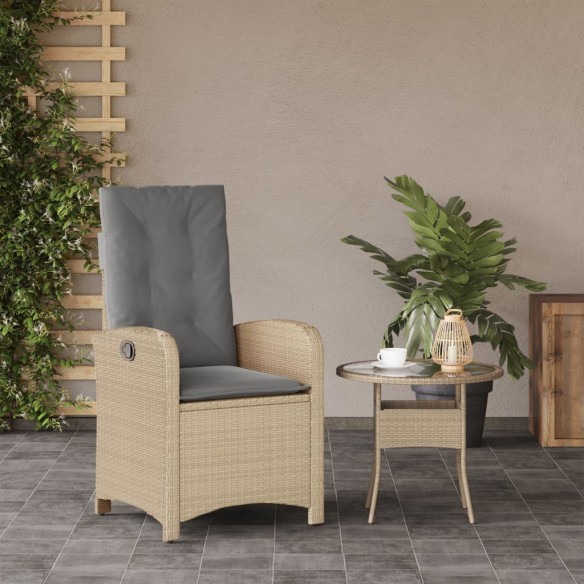 Chaise inclinable de jardin coussins mélange beige poly rotin