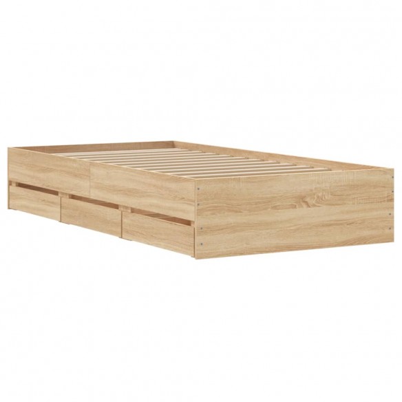Cadre de lit et tiroirs chêne sonoma 90x190cm bois d'ingénierie